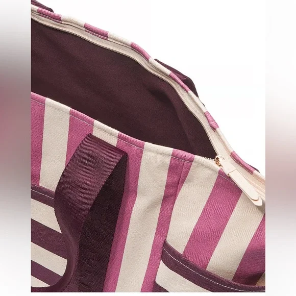 🆕 PINK VICTORIA'S SECRET STRIPED LARGE CANVAS TOTE WEEKENDER BAG - Picture 3 of 8